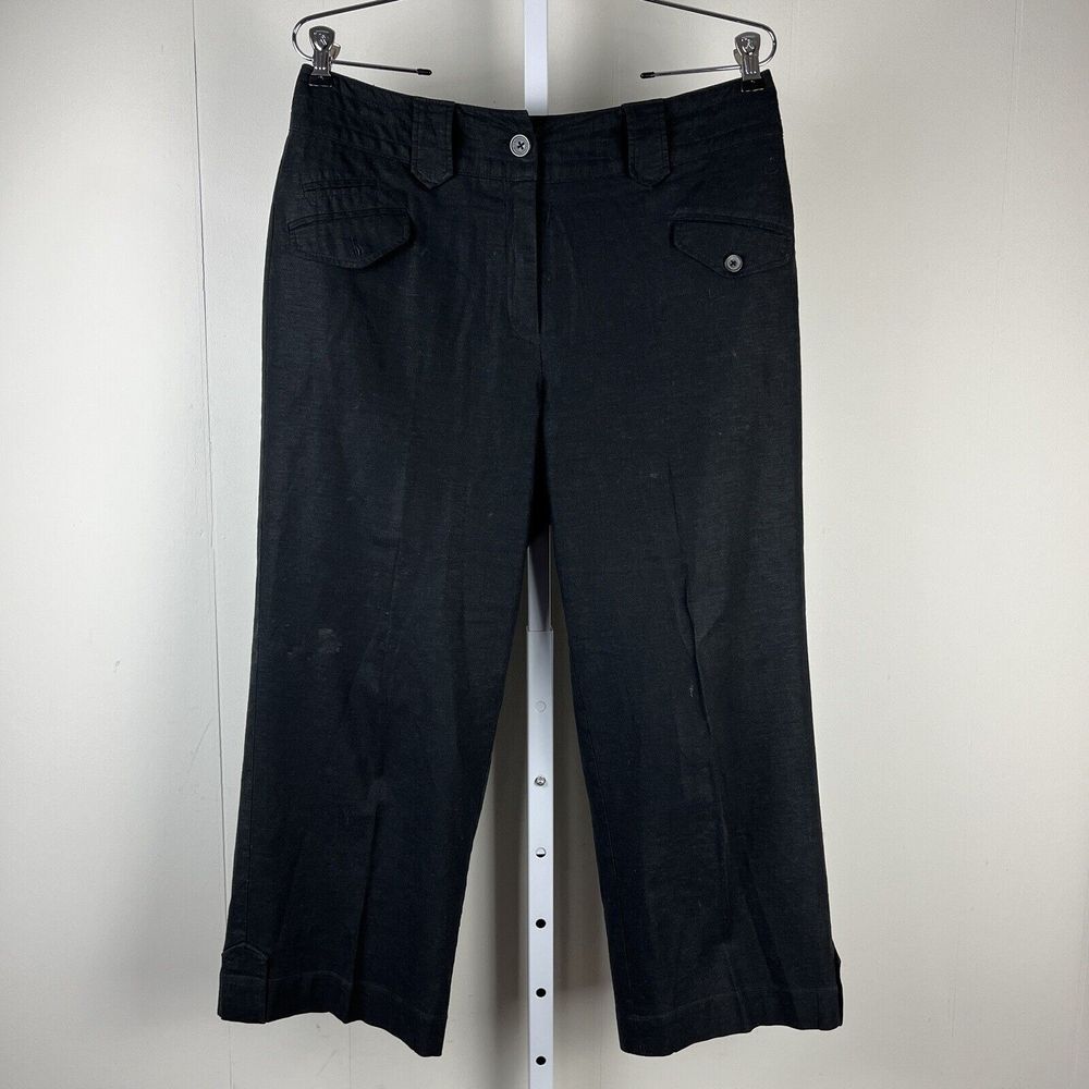 Requirements Pants Black Linen Rayon Wide Leg Casual Womens‎ Size 10
